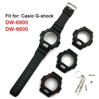 สายนาฬิกาข้อมือเรซิ่น สีดํา แบบเปลี่ยน สําหรับ Casio G-SHOCK DW-6900 DW6600