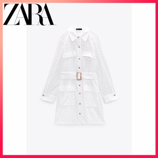 Zara ชุดเดรสสั้น ปักลาย พร้อมเข็มขัด สําหรับผู้หญิง