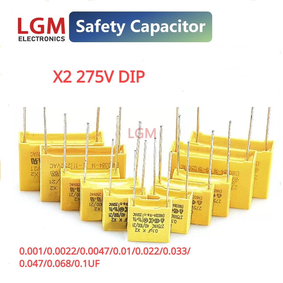 100 ชิ้นความปลอดภัย Capacitor X2 275V DIP 0.001UF 0.0022UF 0.0047UF 0.01UF 0.022UF 0.03UF 0.068UF 0.