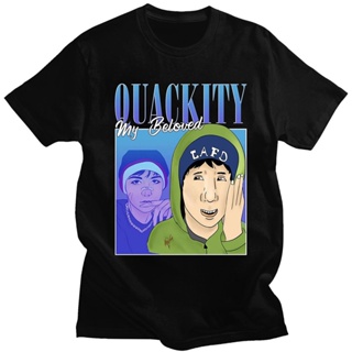 เสื้อยืดลําลอง ผ้าฝ้าย 100% แขนสั้น พิมพ์ลาย Quackity My Beloved ทรงหลวม ระบายอากาศ โอเวอร์ไซซ์ EU สีดํา