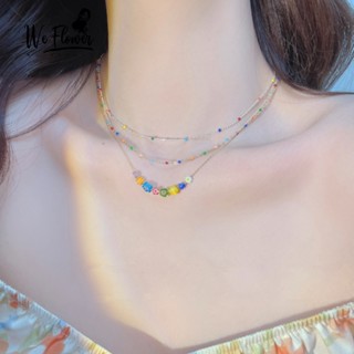 We Flower สร้อยคอโชคเกอร์ เงิน 925 จี้ลูกปัดสายรุ้ง ลายดอกไม้ สไตล์เกาหลี เหมาะกับหน้าร้อน สําหรับผู้หญิง