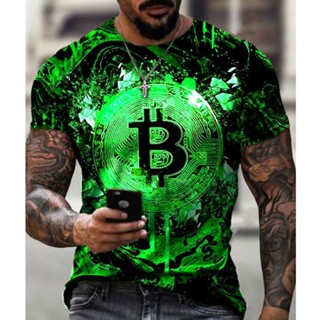 ใหม่ เสื้อยืดลําลอง แขนสั้น พิมพ์ลาย Bitcoin 3D ทรงหลวม สําหรับผู้ชาย 2023