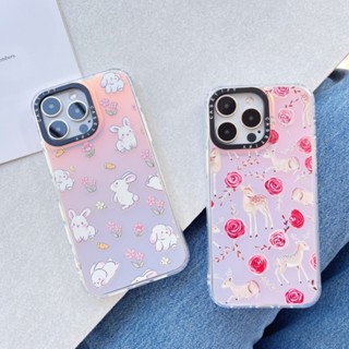 เคสโทรศัพท์มือถือ กันกระแทก ลายกวาง ดอกกุหลาบ และหัวใจน่ารัก สําหรับ IPhone 14 13 12 11 7 8 Pro Max XS XR 8 7 14 Plus