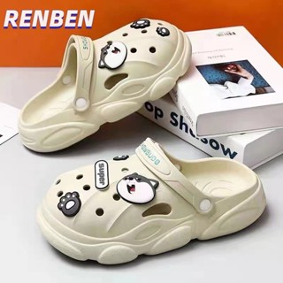 RENBEN รองเท้ารูการ์ตูนผู้หญิงฤดูร้อนแจ๊กเก็ตสบาย ๆ Baotou รองเท้าใหม่หนา soled สองสวมชายหาดลื่นกึ่งรองเท้าแตะ