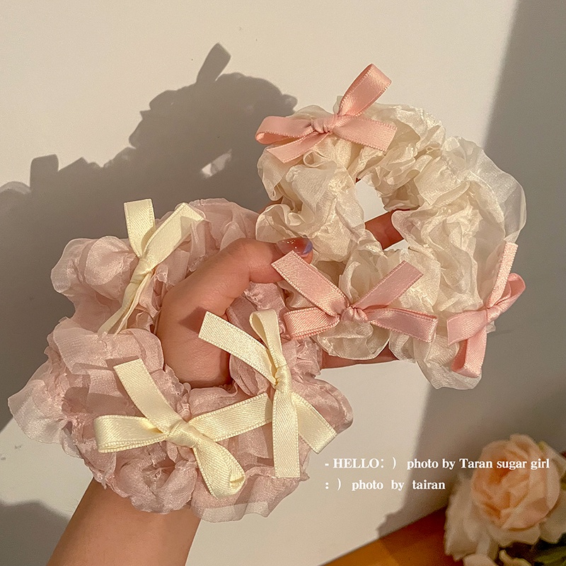 ยางรัดผม ประดับโบว์ ขนาดใหญ่ สีครีม สไตล์เกาหลี 2023