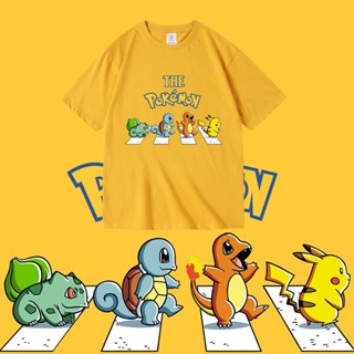 เสื้อ pikachu beatles โปเกมอน  เสื้อยืด ลายการ์ตูน เสื้อผ้าแฟชั่น ใส่ได้ทั้งชายหญิง สกรีนลายสวยงาม แขนสั้นคอกลม พร้อมส่ง