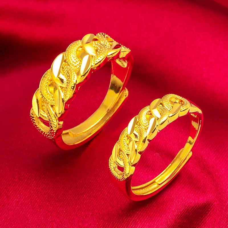 แหวนชุบทอง 24K แบบเปิด ไม่จางหาย สไตล์เกาหลี สําหรับคู่รัก