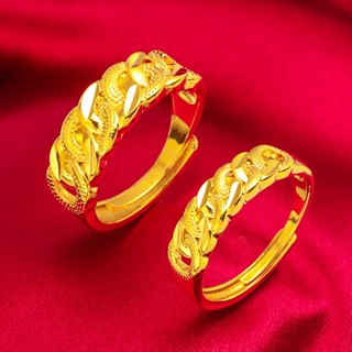 แหวนชุบทอง 24K แบบเปิด ไม่จางหาย สไตล์เกาหลี สําหรับคู่รัก