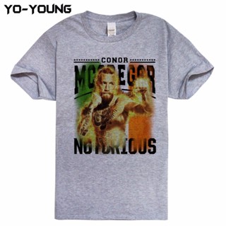 ขายดี เสื้อยืดคอกลม ผ้าฝ้าย พิมพ์ลาย Conor Mcgregor Notorious Digital สีเทา สําหรับผู้ชาย 735287