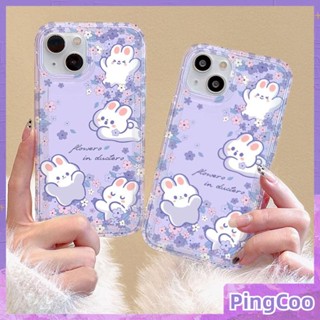 สำหรับ iPhone 11 เคสไอโฟนใสเคลือบเงา TPU กรอบรูปถุงลมนิรภัยเคสนิ่มกันกระแทกป้องกันกล้องน่ารักกระต่ายดอกไม้เข้ากันได้กับ iPhone 14 13 Pro สูงสุด 12 Pro สูงสุด 11 xr xs 7 8