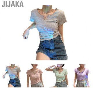 Jijaka Drawstring Side Ruched Top  Drawstring Side T Shirt V Neck Stretchy  Fit Soft  for Lady for Outdoor