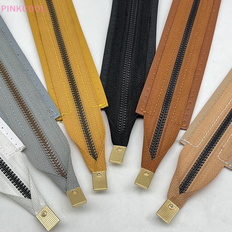 Pinkcool ซิปโลหะ หนัง PU 30 ซม. อุปกรณ์เสริม สําหรับเย็บกระเป๋าถือ งานฝีมือ DIY