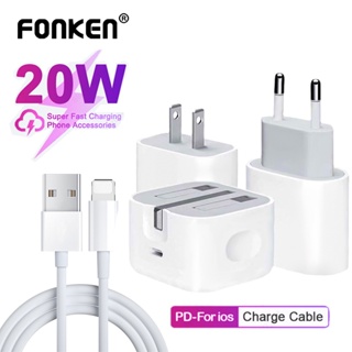 Fonken PD 20W USB C อะแดปเตอร์ชาร์จ UK EU US ปลั๊กชาร์จเร็ว สําหรับ iOS Xiaomi Samsung สายชาร์จโทรศัพท์มือถือ อุปกรณ์เสริม