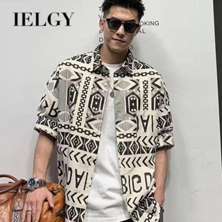 IELGY เสื้อเชิ้ตแขนห้าส่วน ผ้าเดรป แบบบาง พิมพ์ลาย เข้ากับทุกการแต่งกาย สําหรับผู้ชาย