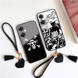 เคสโทรศัพท์มือถือกระจกนิรภัย แบบแข็ง ลายอนิเมะ One Piece Luffy Skull พร้อมสายคล้อง สําหรับ Oneplus Nord CE 3 Lite CE3 N30 5G One Plus Nord CE2 Lite Nord3 2 2T N300 N20SE