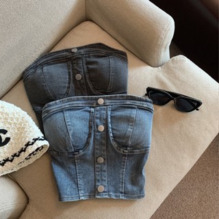 เสื้อสายเดี่ยวยีน ตัวสั้น แฟชั่นฤดูร้อน สําหรับผู้หญิง