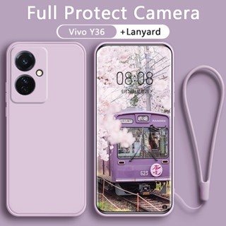 เคส Vivo Y36 Y35 Y33S Y31S Y30 Y21 Y21S Y21T Y20 Y20s Y19 เคสซิลิโคนเหลวพร้อมกล้องแบบเต็มสายคล้อง สายคล้องเชือกเส้นเล็ก ข้าวแดง