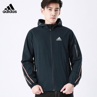 [พร้อมส่ง] Adidas เสื้อแจ็กเก็ตไนล่อน 100% พิมพ์ลาย มีซิปเปิดเต็มตัว ทรงหลวม สําหรับผู้ชาย