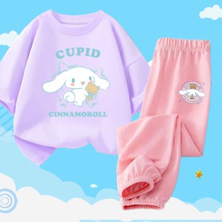 SANRIO เสื้อยืดแขนสั้น พิมพ์ลายการ์ตูน Cinnamoroll และกางเกงกันยุง แฟชั่นฤดูร้อน สําหรับเด็ก จํานวน 2 ชิ้น