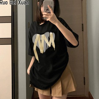 Ruo Bei Xuan เสื้อยืดแขนสั้นพิมพ์ลายหลวมใหม่สำหรับผู้หญิง