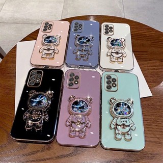 (พร้อมส่งจากไทย) เคส Oppo เคสขอบทอง+ขาตั้งกระจกหมีนักบิน A9(20)/A5(20) A53 A16 A15 A3S
