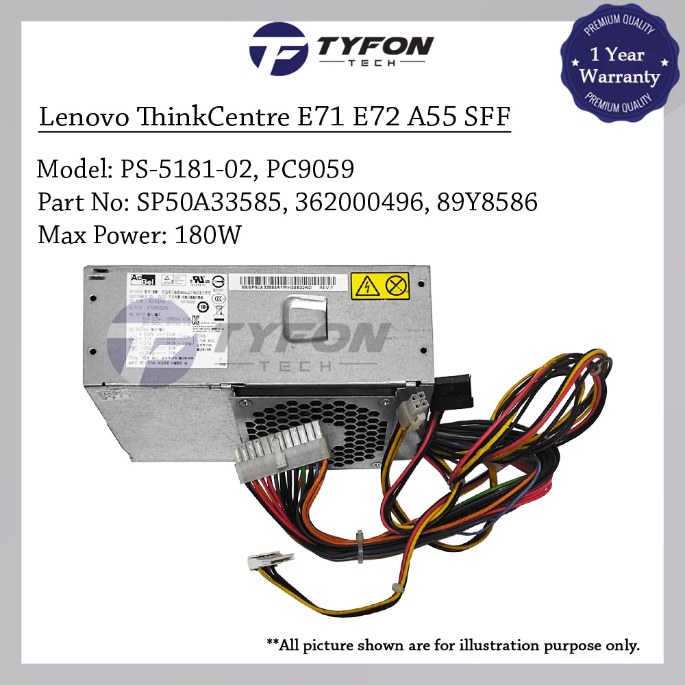 Lenovo ThinkCentre A70 E71 E72 E73 M60E M70E M75E M71 M72E M73 SFF แหล่งจ่ายไฟ PSU 180W (ตกแต่งใหม่)