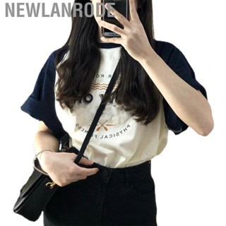 Newlanrode Round Neck Short Sleeve Top  Color Contrast Easily Matching Skin Friendly Women Sleeves T Shirt for Daily Wear