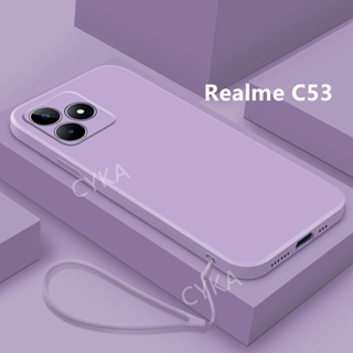 เคสโทรศัพท์มือถือ ซิลิโคนนิ่ม TPU พร้อมสายคล้องมือ ป้องกันเลนส์ สําหรับ Realme C53 C53 2023 C53