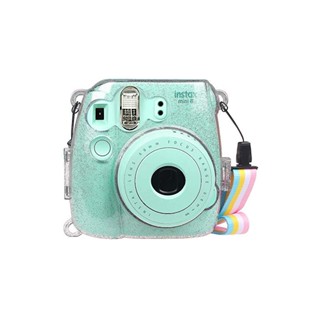 Fukushop Fujifilm เคสกระเป๋าใส่กล้อง Pvc แข็ง แบบใส พร้อมสายคล้องไหล่ ประดับคริสตัล สําหรับ Cheki Fujifilm Instax Mini 9 Mini 8 Mini 8+ Mini 8 Plus