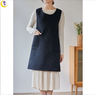 ผ้ากันเปื้อน ผ้าโพลีเอสเตอร์ สไตล์ญี่ปุ่น Pinafore ผ้ากันเปื้อนผูกกระเป๋ายาว ผ้ากันเปื้อน - YIDEA