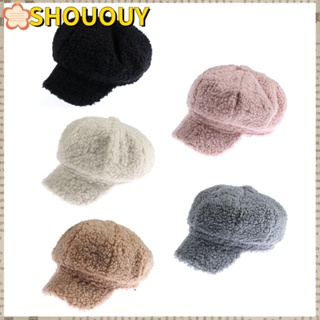 SHOUOUY หมวกแปดเหลี่ยม ผ้าแคชเมียร์ ยืดหยุ่น สีพื้น แฮนด์เมด แฟชั่นสําหรับผู้หญิง