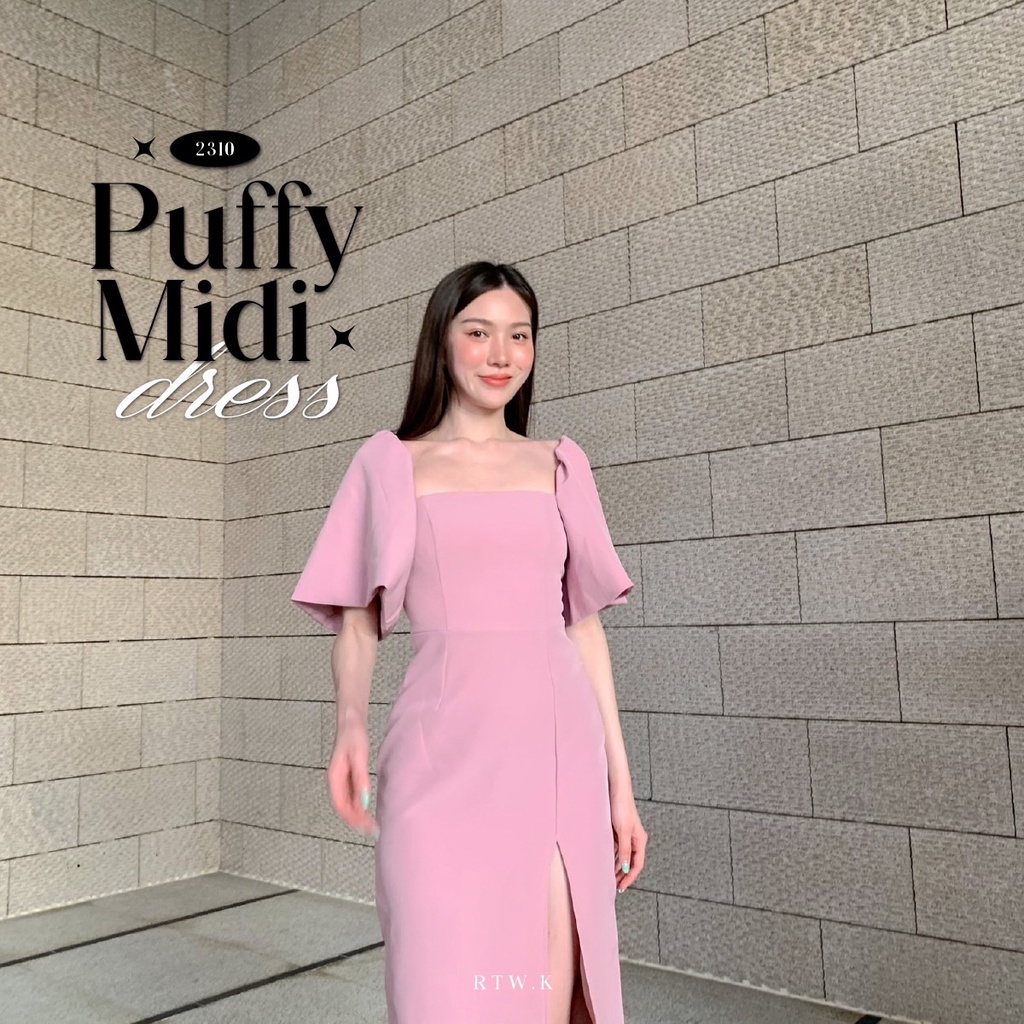 🧼' Puffy Dress’ - เดรสคอเหลี่ยมเเขนพอง เดรสผ่าหน้า เดรสออกงาน ชุดไปงานเเต่ง เดรสทำงาน เดรสเข้ารูป เด