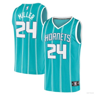 เสื้อกีฬาบาสเก็ตบอล คอกลม ขนาดใหญ่ ลาย HQ1 NBA Charlotte Hornets Brandon Miller สําหรับผู้ชาย และผู้หญิง 2023 QH1