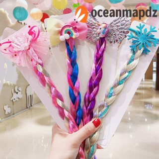 OCEANMAPDZ ที่คาดผมหางม้า แบบถักเปีย ประดับโบว์ ลายการ์ตูนน่ารัก คุณภาพสูง สีรุ้ง สําหรับเด็กผู้หญิง