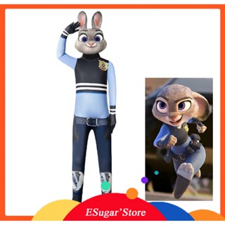 ชุดบอดี้สูทคอสเพลย์ Zootopia Zootropolis Judy Rabbit Police สีฟ้า สําหรับเด็กผู้หญิง ปาร์ตี้ฮาโลวีน วันเกิด แฟนซี