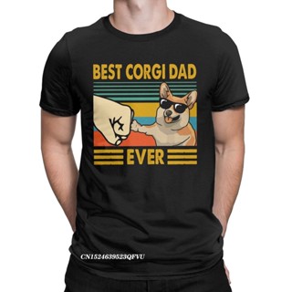 เสื้อยืดลําลอง สําหรับผู้ชาย ผ้าฝ้าย แขนสั้น คอกลม พิมพ์ลาย Best Corgi Dad Ever Funny Corgi Owner Cool สําหรับผู้ชาย ให้