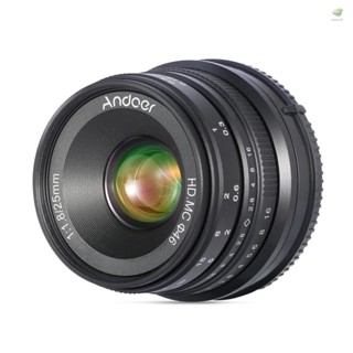 Andoer เลนส์กล้อง โฟกัสแมนนวล รูรับแสงกว้าง 25 มม. F1.8 APS-C แบบเปลี่ยน สําหรับกล้องไร้กระจก E-Mount A7III A9 NEX 3 3N NEX 5 5T 5R NEX 6 7 A5000 A5100 A6500 A6400