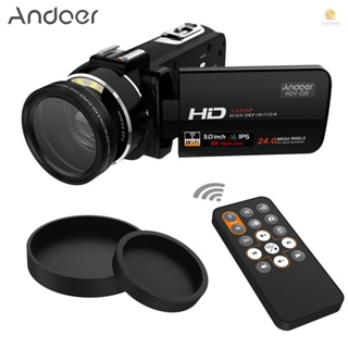 Tosw)andoer HDV-Z20 กล้องวิดีโอดิจิทัล 1080P Full HD เลนส์มุมกว้าง 37 มม. 0.45× สูงสุด 24 ล้านพิกเซล ซูมได้ 16× กล้องวิดีโอดิจิทัล 3.1 นิ้ว หน้าจอสัมผัส IPS หมุนได้ พร้อมตัวปรับ