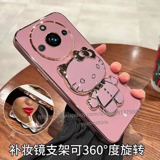 เคสโทรศัพท์มือถือ TPU นิ่ม ขอบตรง ลายการ์ตูน พร้อมขาตั้งกระจก สําหรับ Realme 11 Pro Pro+ 10T 10 Pro Pro+ 5G 4G เคส Phone Case