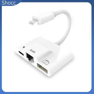 Shocc อะแดปเตอร์สายแลนอีเธอร์เนอร์ 3 In 1 สําหรับ Iphone To Rj45 Usb3.0 Otg