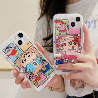 เคสโทรศัพท์มือถือ ซิลิโคนนิ่ม แบบแข็ง ลายการ์ตูนชินจังน่ารัก พร้อมขาตั้ง สองชั้น สําหรับ Apple Iphone 11 12 13 14Promax 14 12 11 13 plus