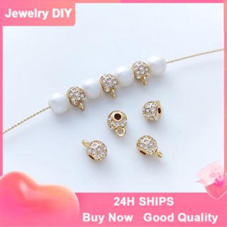 【❤️เครื่องประดับ DIY❤️】ลูกปัดไข่มุก ชุบทอง 14k ประดับเพทาย พร้อมแหวน ทรงกลม แฮนด์เมด สําหรับทําเครื่องประดับ สร้อยข้อมือ diy[จี้ชาร์ม/จี้/จี้สร้อยคอ/จี้ ทองคํา/จี้ทองคําแท้/เครื่องประดับสร้อย/เครื่องประดับสร้อยคอ/pendant]