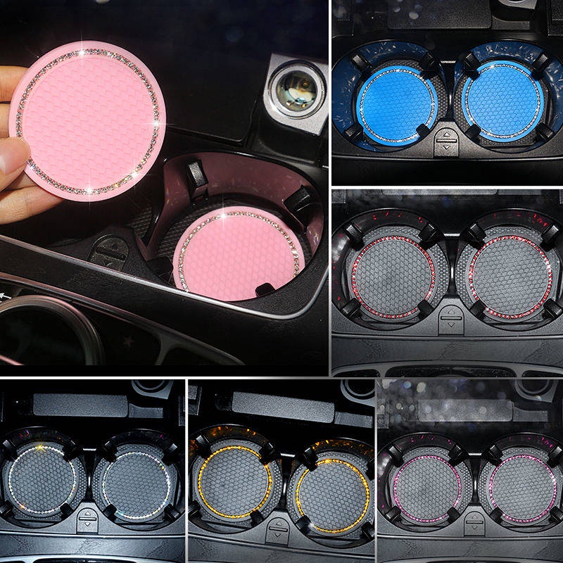 2pcs Soft Glue Car Coaster Non-Slip Cute Cartoon Diamond Storage Tank Pad Interior Decoration Water Cup Pad