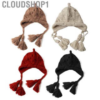 Cloudshop1 Knit Earflap Hat  Kintted Tassel Cap Stretchy Cute Warm Perfect Matching Comfortable for Daily Winter