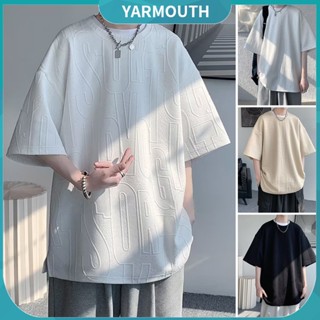 Yyr-- เสื้อยืดลําลอง แขนสั้น คอกลม พิมพ์ลายตัวอักษร Jacquard โอเวอร์ไซซ์ ระบายอากาศ สีพื้น สําหรับผู้ชาย