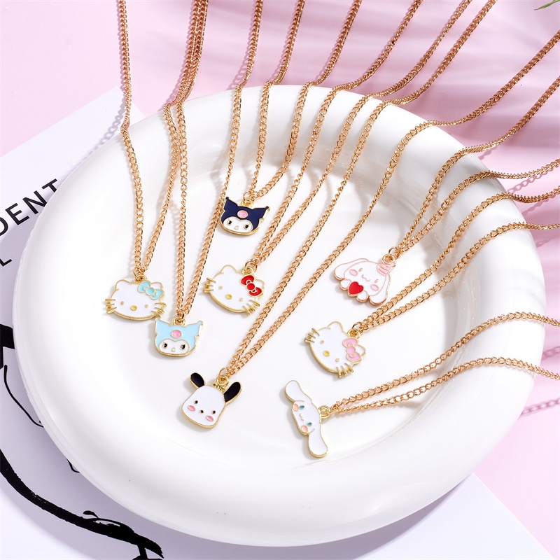 Xiaoboacc แฟชั่นเกาหลี น่ารัก การ์ตูน KT แมว ไหปลาร้า สร้อยคอโซ่ ผู้หญิง ไม่ฉีกขาด เมโลดี้ ซินนาม่อนโรล สร้อยคอ