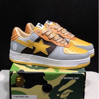 Bape STA รองเท้าผ้าใบลําลอง แฟชั่น สีเทา สีส้ม