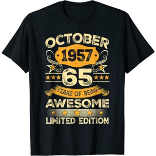 เสื้อยืด พิมพ์ลาย Awesome Since October 1957 65 Years Ulzzang Gothic สไตล์ฮาราจูกุ สําหรับผู้ชาย