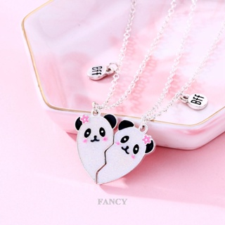 Fancy สร้อยคอ จี้การ์ตูนแพนด้าหัวใจหัก BFF คู่รัก เครื่องประดับสําหรับเด็ก เด็กผู้หญิง แฟชั่นมิตรภาพ เพื่อนสนิท