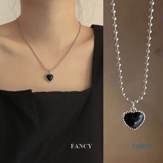 Fancy เกาหลี เรียบง่าย สีดํา หัวใจ สร้อยคอ สุดเท่ โซ่ ผู้หญิง เครื่องประดับ อุปกรณ์เสริม